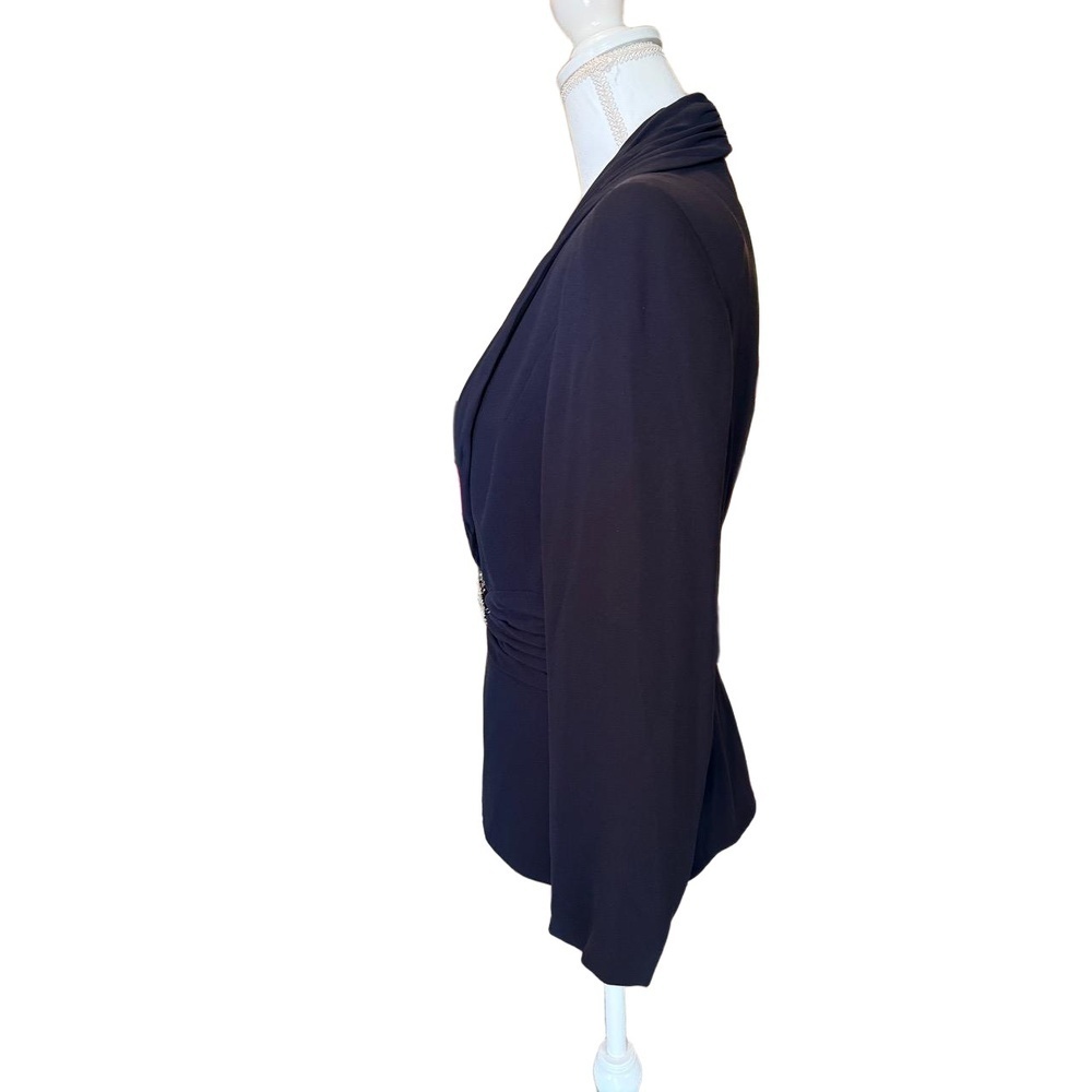 Dark Navy Escada Draped Blazer Rhinestone Clasp Evening Formal, Size 40 - Picture 4 of 8